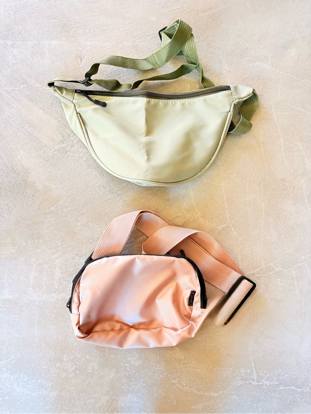 Lot of 2 New Sling Belt Bags Crescent Crossbody Fanny Pack Green Pink Casual